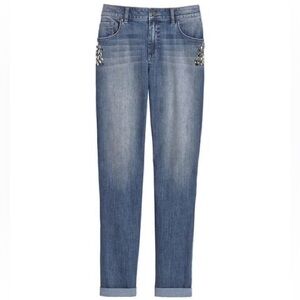 Chico’s Platinum Denim Broach Embellished Jeans Size 1.5
